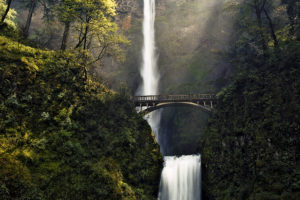 Multnomah Falls in a beam of sunlight in the Columbia Gorge, Oregon by Gary Quay